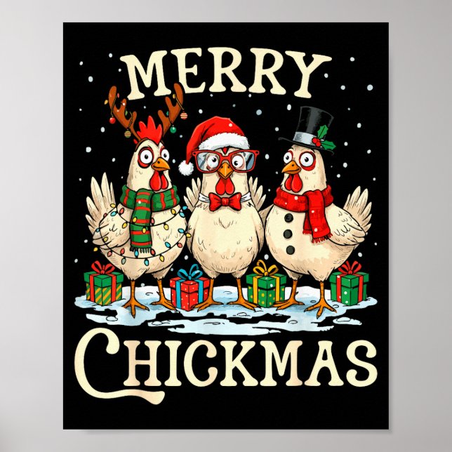 Poster Chicken Christmas Santa Hat Merry Chickmas Xmas Fa (Devant)