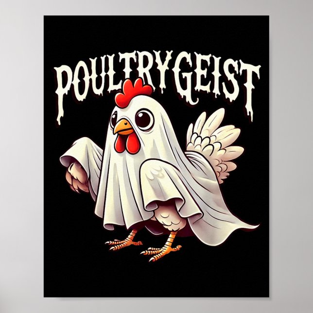 Poster Chicken Ghost Ultrygeist Funny Halloween Farmer  (Devant)