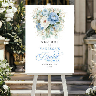 Poster Chics Pivoines Bleu Poussière Bienvenue à la Baby 