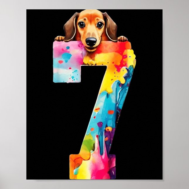 Poster Chien 7 Ans Anniversaire Teckel (Devant)