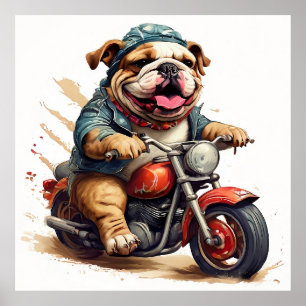 Poster Chien à baleine à balai à vélo