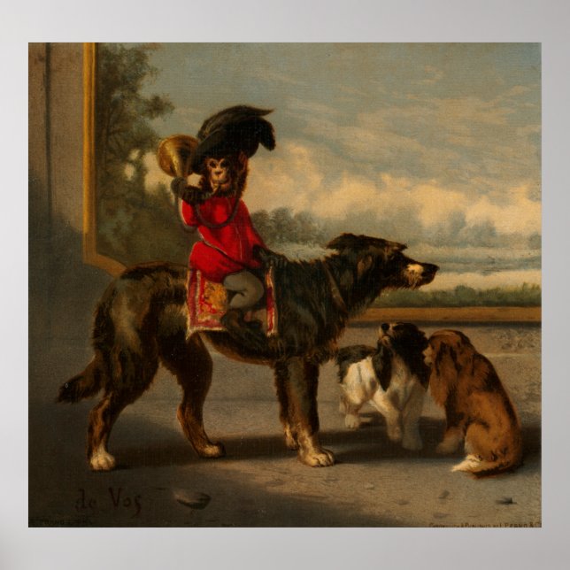 Poster Chien à cheval de singe (Devant)