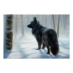Poster Chien à neiger belge Noël
