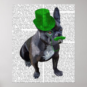Poster Chien à tête verte avec chapeau et moustache