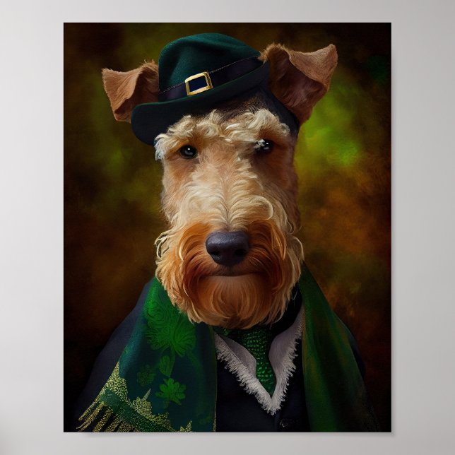 Poster chien airedale à la St. Patrick's Day (Devant)