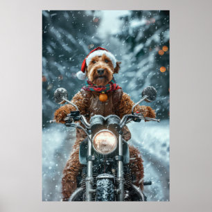 Poster Chien Airedale à Vélo Moto Noël