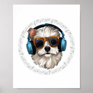 Poster chien avec casque chien avec lunettes écouter Écou