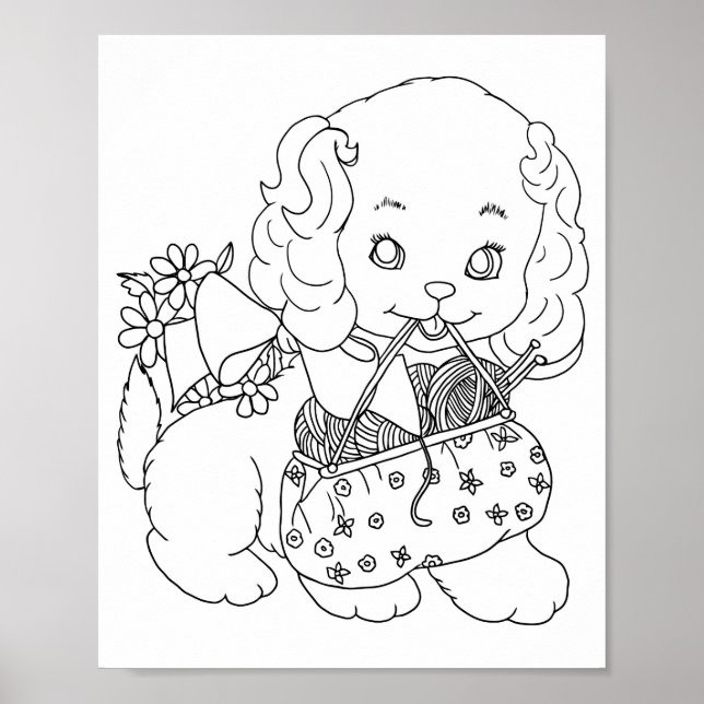 Poster Chien avec crochet aiguille page de coloriage de f (Devant)
