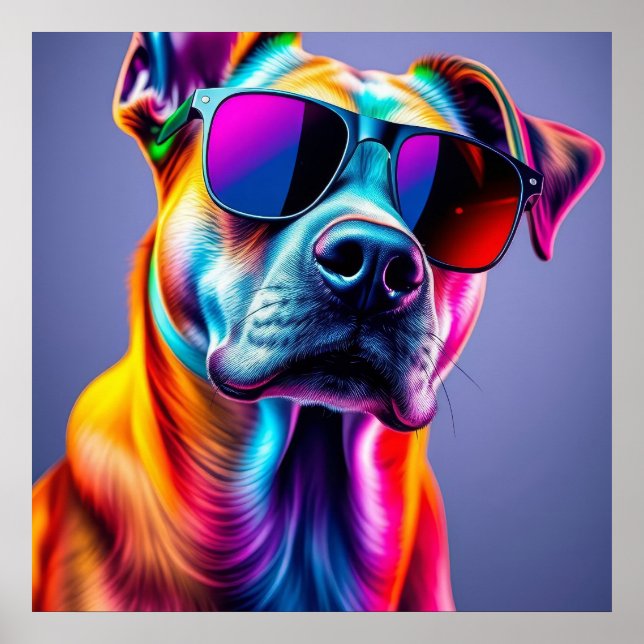 Poster Chien avec lunettes de soleil (Devant)