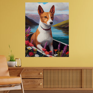 Poster Chien Basenji sur une pagaie : Une aventure pittor