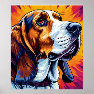 Poster Chien Basset Hound avec fond coloré