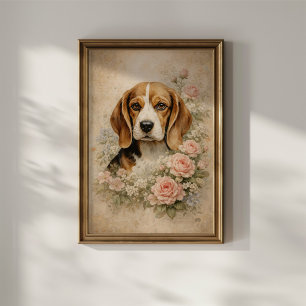 Poster Chien Beagle avec des Roses