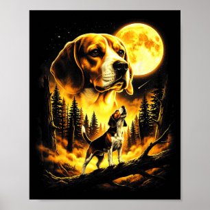 Poster Chien Beagle Cool Hurle à la Lune Vintage 90s