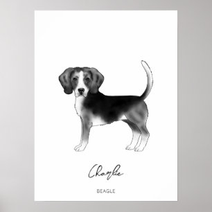 Poster Chien Beagle en noir et blanc avec texte personnal