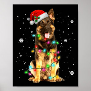 Poster Chien Berger Allemand Arbre Noël Xmas Cadeaux Chie