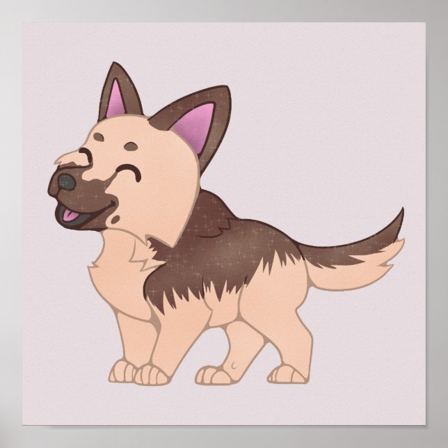 Poster Chien berger allemand de Kawaii (Devant)