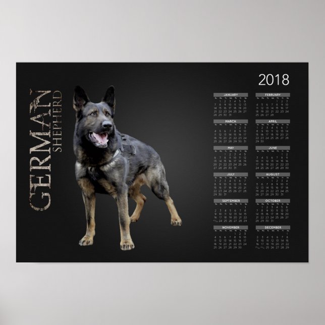 Poster Chien berger allemand en service - Calendrier GSD  (Devant)
