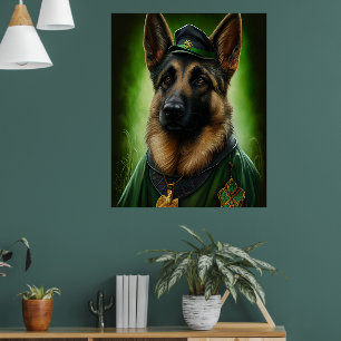 Poster Chien berger allemand en tenue de jour St. Patrick