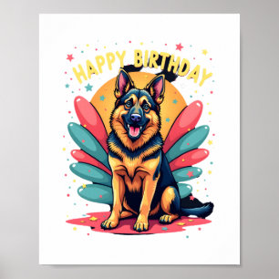 Poster Chien Berger Allemand Joyeux Anniversaire Party Sh