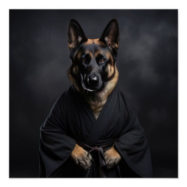 Poster Chien berger allemand, karaté, kung fu, arts marti (Devant)