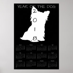 Poster Chien blanc mignon Nouvel An chinois 2018 Calendri