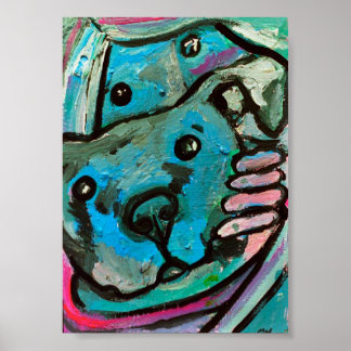 Poster chien bleu et fille