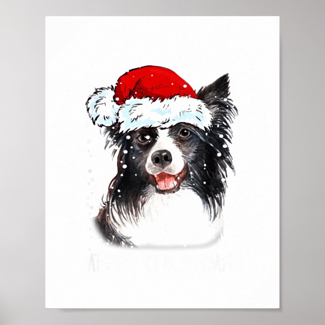 Poster Chien Border Collie Père Noël Lumières de Noël Xma (Devant)
