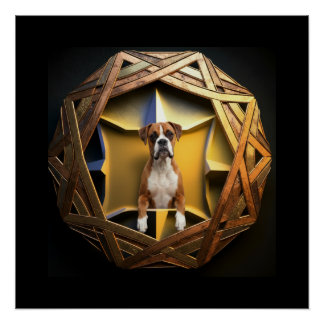 Poster Chien Boxer Brun Et Blanc Dans Un Cadre Futuriste