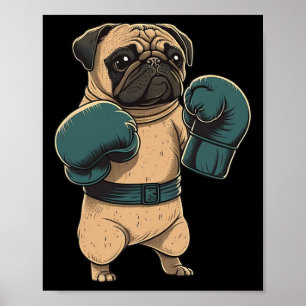 Poster Chien Boxeur Pug Boxer Gants De Boxe Mma Kickboxer