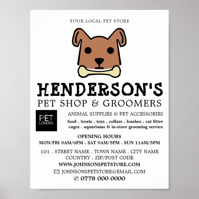 Poster Chien Brown avec os, Animaux de compagnie et Groom (Devant)