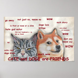 Poster Chien Chat Shiba Inu Doge Mème Drôle Amoureux Amis