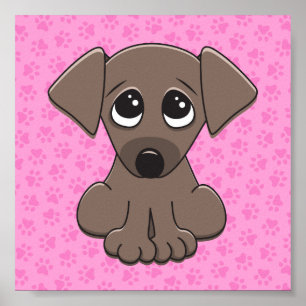 Poster Chien chiot brun mignon sur empreinte de patte ros