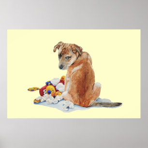 Poster Chien chiot mignon avec art réaliste en peluche dé