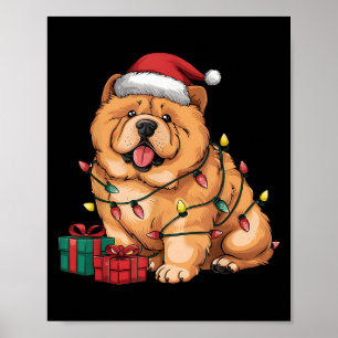Poster Chien Chow Chow Chapeau de Père Noël Éclairage Noë