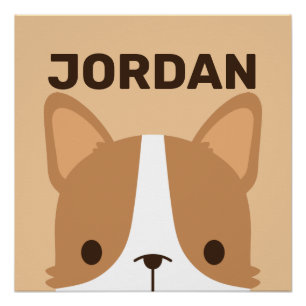 Poster Chien Corgi Mignon avec Nom Personnalisé
