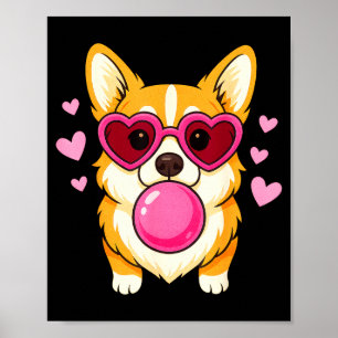 Poster Chien Corgi soufflant du chewing-gum rose faisant