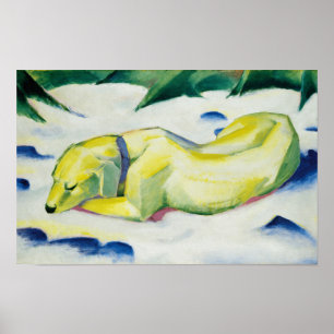 Poster Chien couché dans la neige peinture par Franz Marc