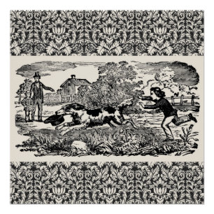 Poster Chien courant art animal antique illustration vict