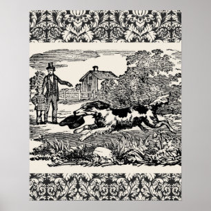 Poster Chien courant art animal antique illustration vict