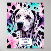 Chien dalmate rose violet turquoise Anniversaire