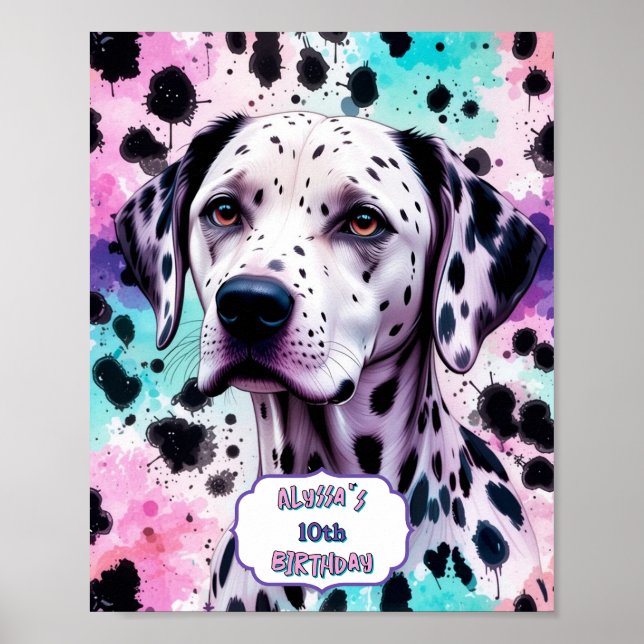 Poster Chien dalmate rose violet turquoise Anniversaire (Devant)
