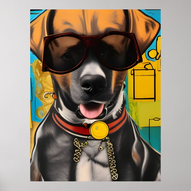 Poster Chien dans les lunettes de soleil (Devant)