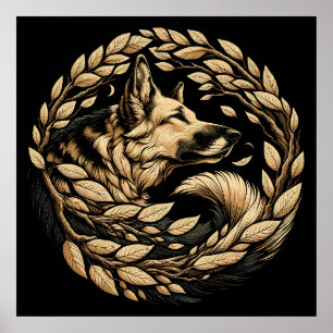 Poster Chien de berger allemand Art flore chiens de berge