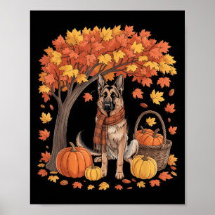 Poster Chien de berger allemand Automne Écharpe Citrouill