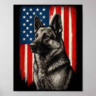 Poster Chien de berger allemand patriotique drapeau améri