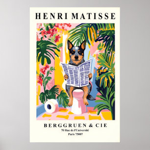 Poster Chien de berger australien sur des toilettes - Drô