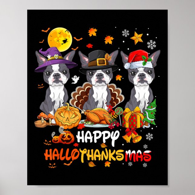 Poster Chien de Boston Terrier Happy Halloween Thanksgivi (Devant)
