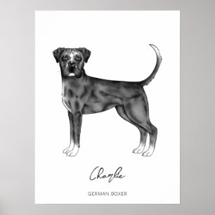 Poster Chien De Boxe Allemand En Noir Et Blanc & Texte Pe