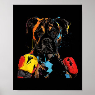 Poster Chien de boxe avec gants de boxe Hommes Femmes Enf
