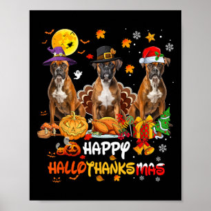 Poster Chien de boxe Halloween Thanksgiving Joyeux Chris